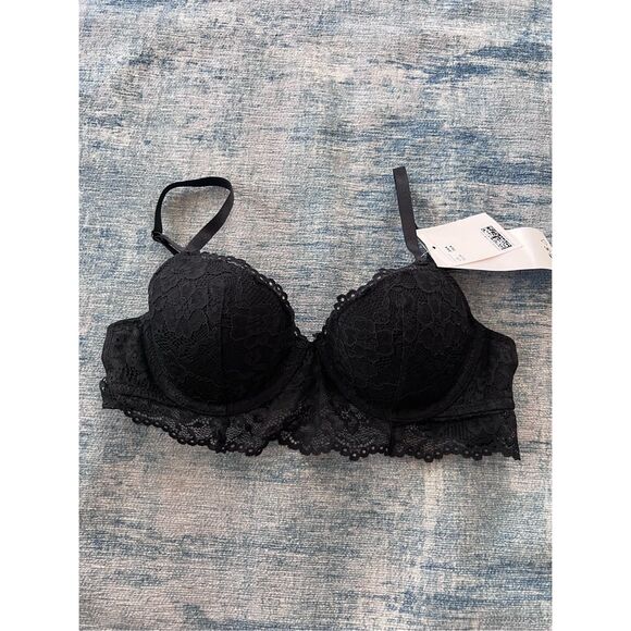 NWT! H&M Black Floral Lace Underwire Bra 34A - Picture 1 of 5